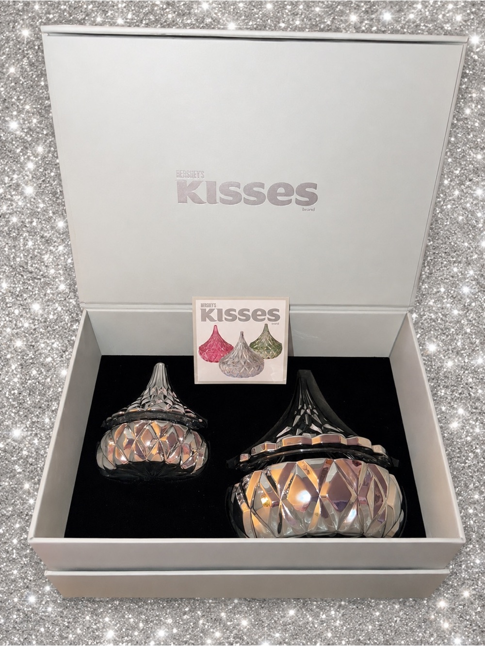 Set of TWO GORGEOUS Silver Hershey Kiss Candy Dishes NIB